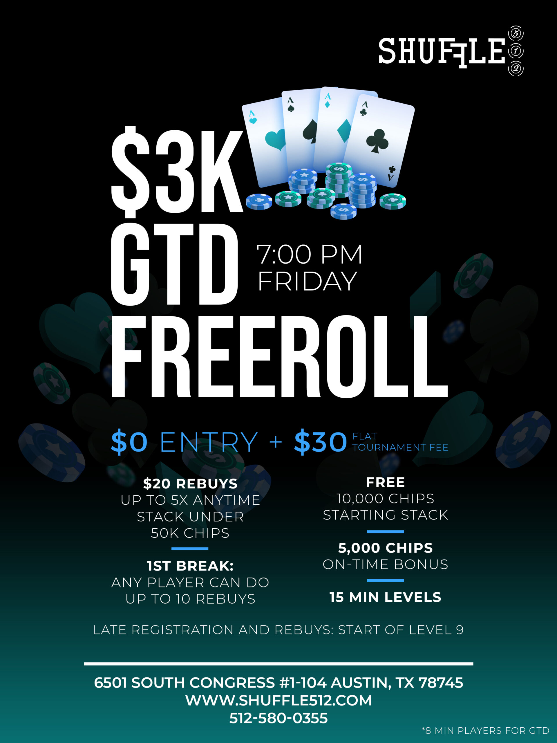 Shuffle 512 3K GTD Freeroll Friday-10 rebuys